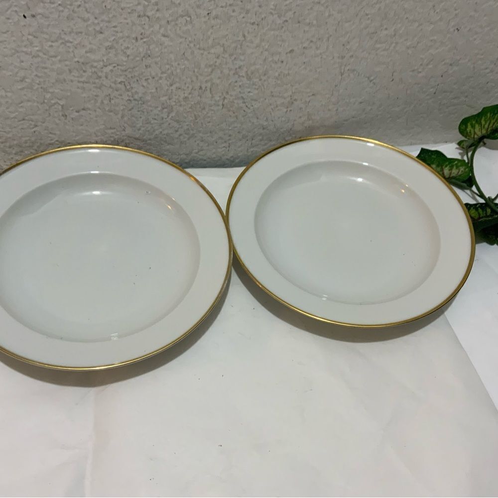 Set of 2 Salad Plates 9” Rosenthal Helena Shape White w/ Gold Trim G15 - Picture 1 of 10